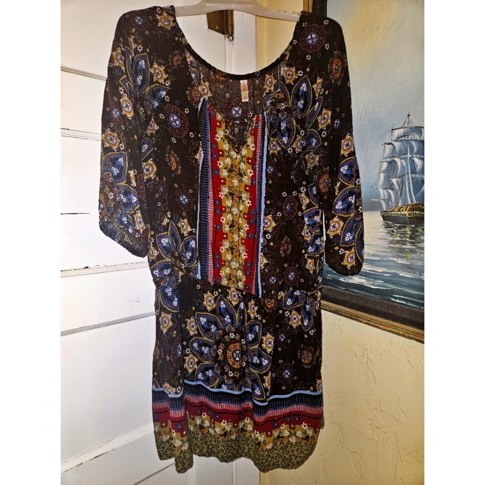 Bohemian Floral Top/Dress with Multicolor Patterns and Elastic Waist